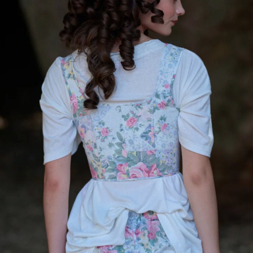 Selkie The Picnic Blanket Duchess Corset Small Lace Up Blue Pink Floral Top - Picture 2 of 9